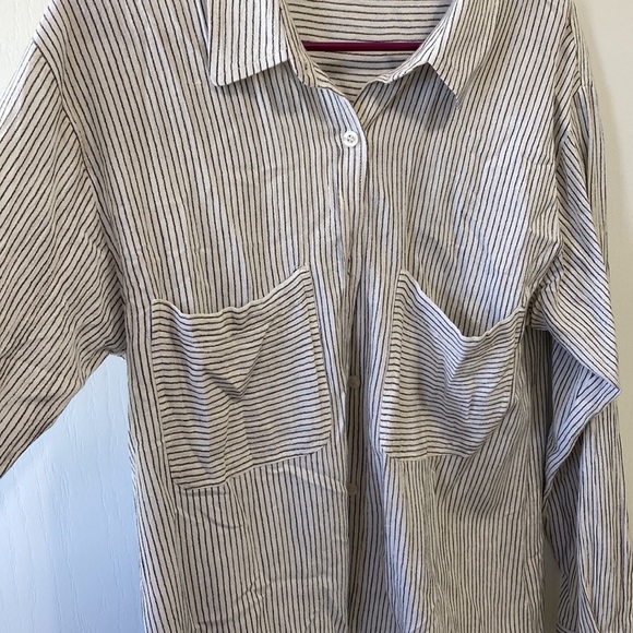 En Crème Button up Blouse Striped Long Sleeve - Picture 3 of 5